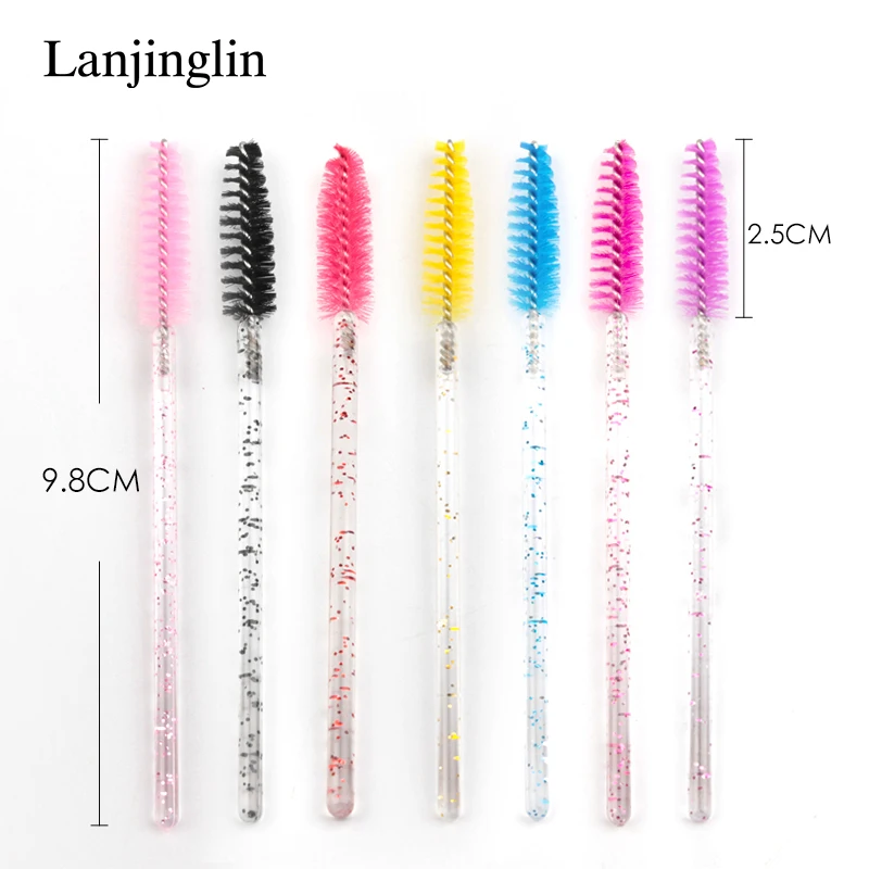 Lanjinglin 50/100 piezas de cepillos para pestañas de maquillaje, cepillo de cejas de cristal con mango de diamante, aplicador de máscara, herramientas de extensión 6