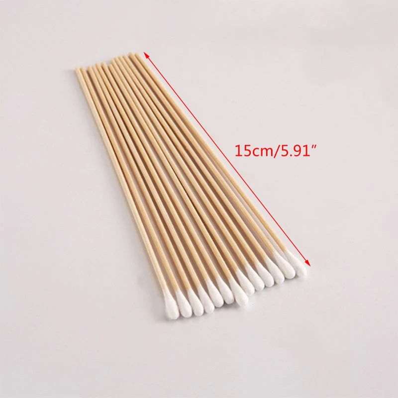 100/200Pcs 6 Inch Long Wooden Handle Cotton Swabs Single-Head Cleaning Sterile Sticks Applicator for Wound Clean Oil Makeup Eyes