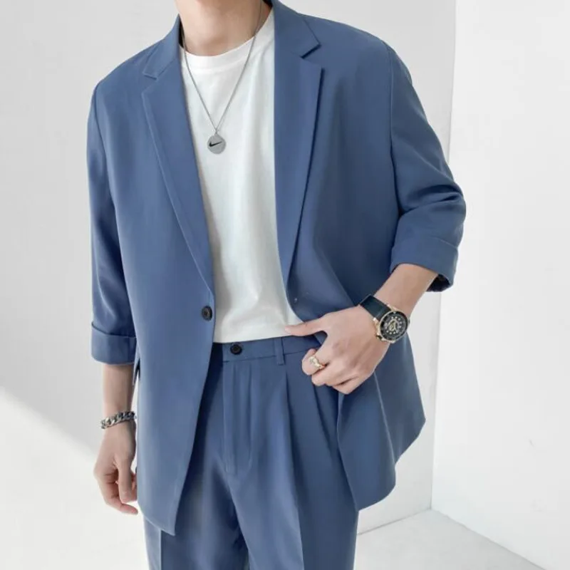 Spring Summer British Style Formal Blazer Men Korean Fashion Loose Casual Dress Jacket Men Harajuku Social Suit Jacket Men M-2XL