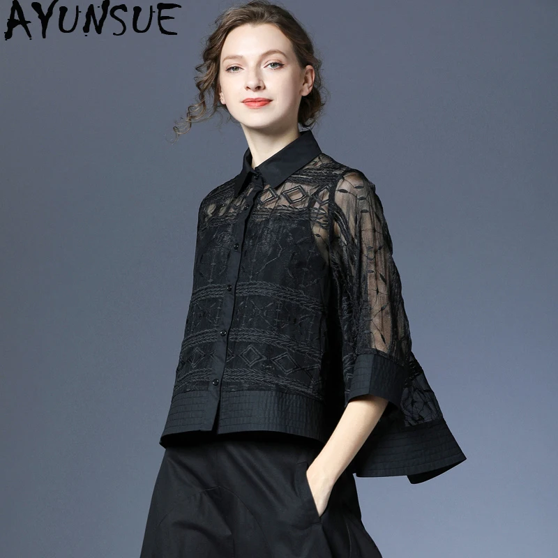 

2020 Women's Shirt Spring Summer White Blouse Women Embroidered Korean Womens Shirts Black Clothes Blusas Mujer C-7586 KJ4838