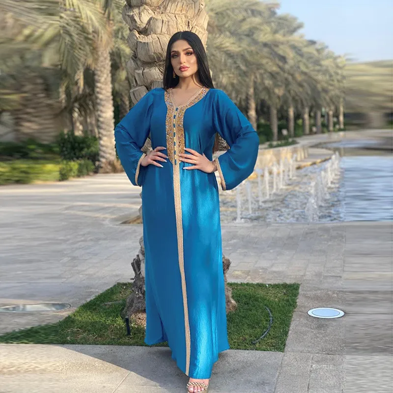 Moroccan Jalabiya Eid Mubarak Ramadan Abayas for Women Muslim Maxi Dress Gulf Jalabiya Split Hem Dubai Abaya Kaftan Robe Vestido