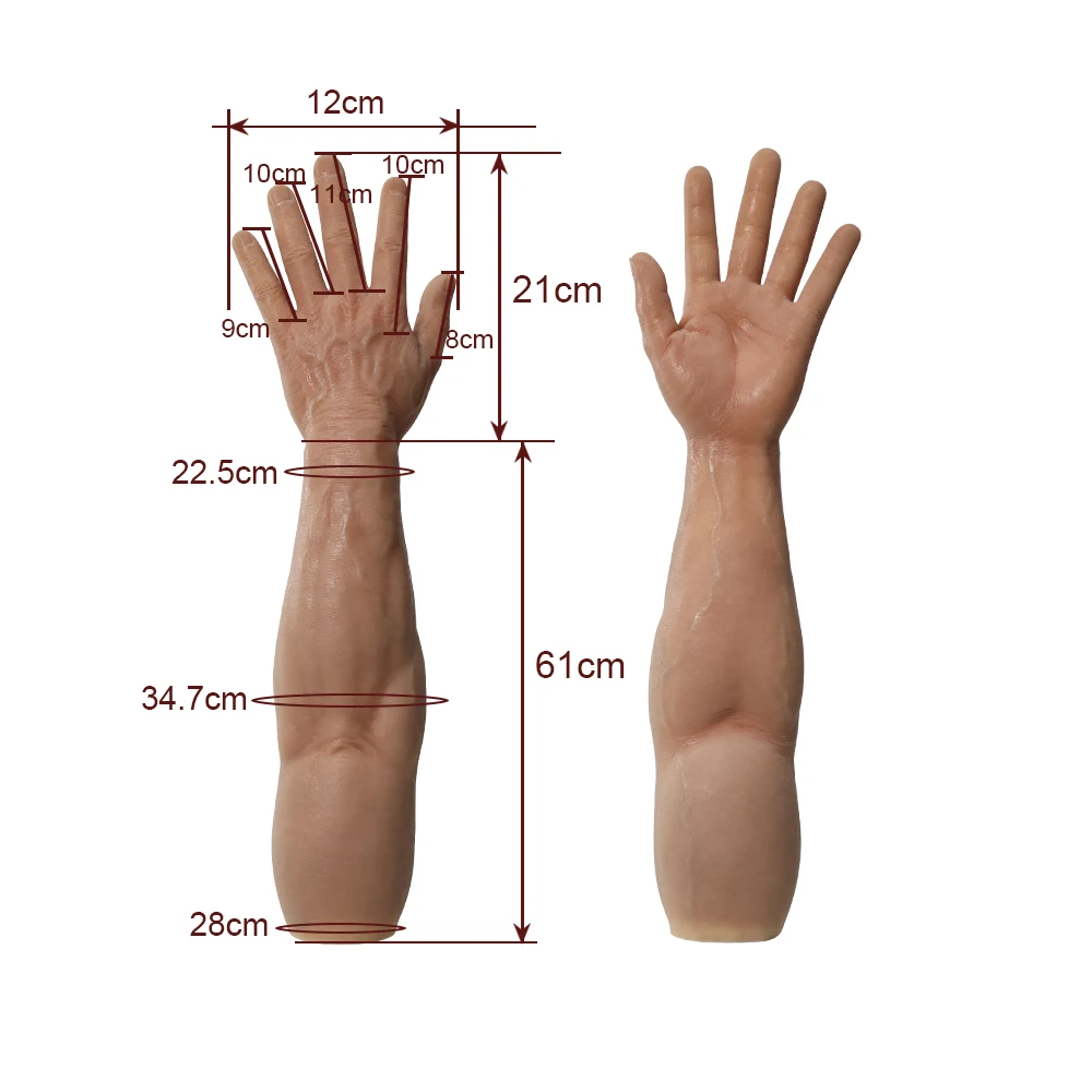 KnowU Realistic Silicone Gloves Male Hand Strong Arm Covers Artificial Sleeves For Cosplay