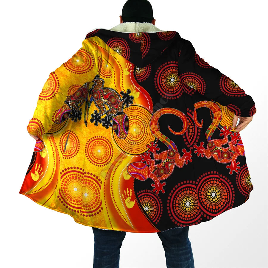 Winter Men For Women Hooded cloak Aboriginal Lizards and the Sun 3D Prined Fleece wind breaker Warm Hood cloak