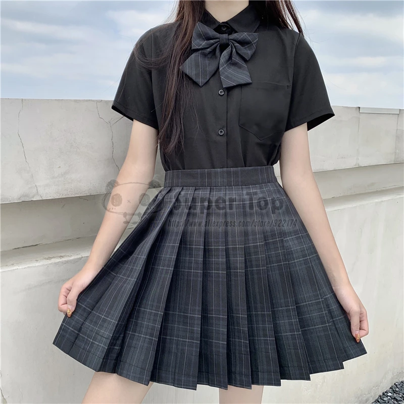 Girls Black Carbon Gray JK Uniform Genuine Black Pleated Skirt Short Skirt Suit Full Set Summer Autumn Girls' School Uniforms