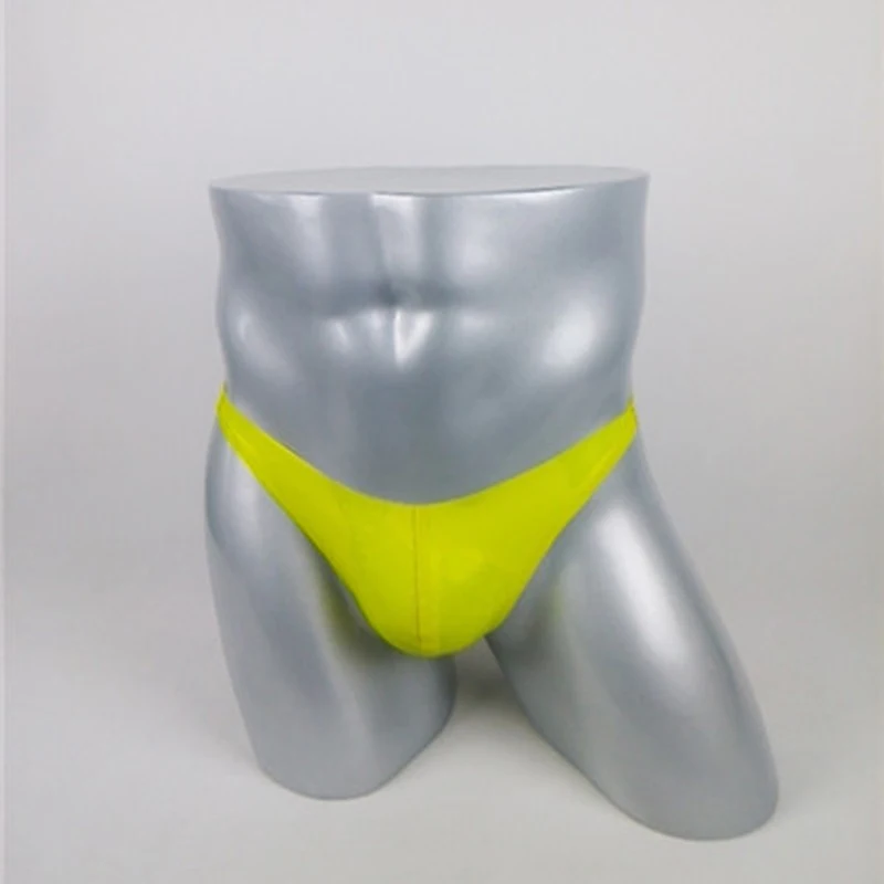 

100% handmade underwear yellow latex t-back men's thong made of 0.4mm thickness natural latex materials