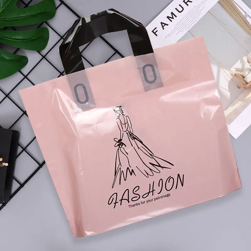 50Pcs Clothes Packaging Bags with Handle Woman Shopping Bag Large Present Plastic Bag Flamingo Printed Gift Bags Handbag 4 sizes