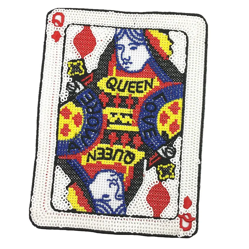 Cekiny Poker Patch zroszony karty do gry aplikacja Paillette gry łatki na odzież Parches Bordados szyć na 12x10cm AC1168