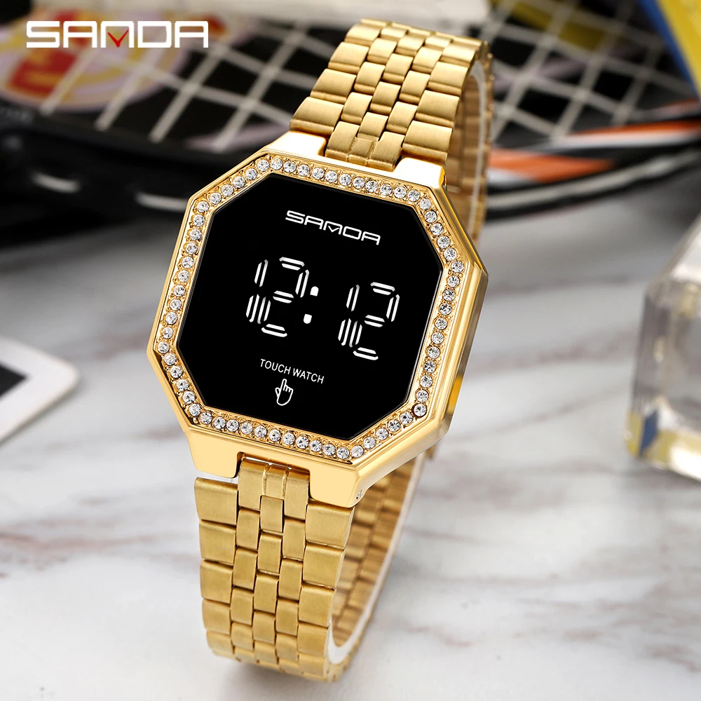 Women Sport Watch Touch Screen Digital Ladies Small Dial Stainless Steel Bracelet Clock Waterproof Watches Female Relogio