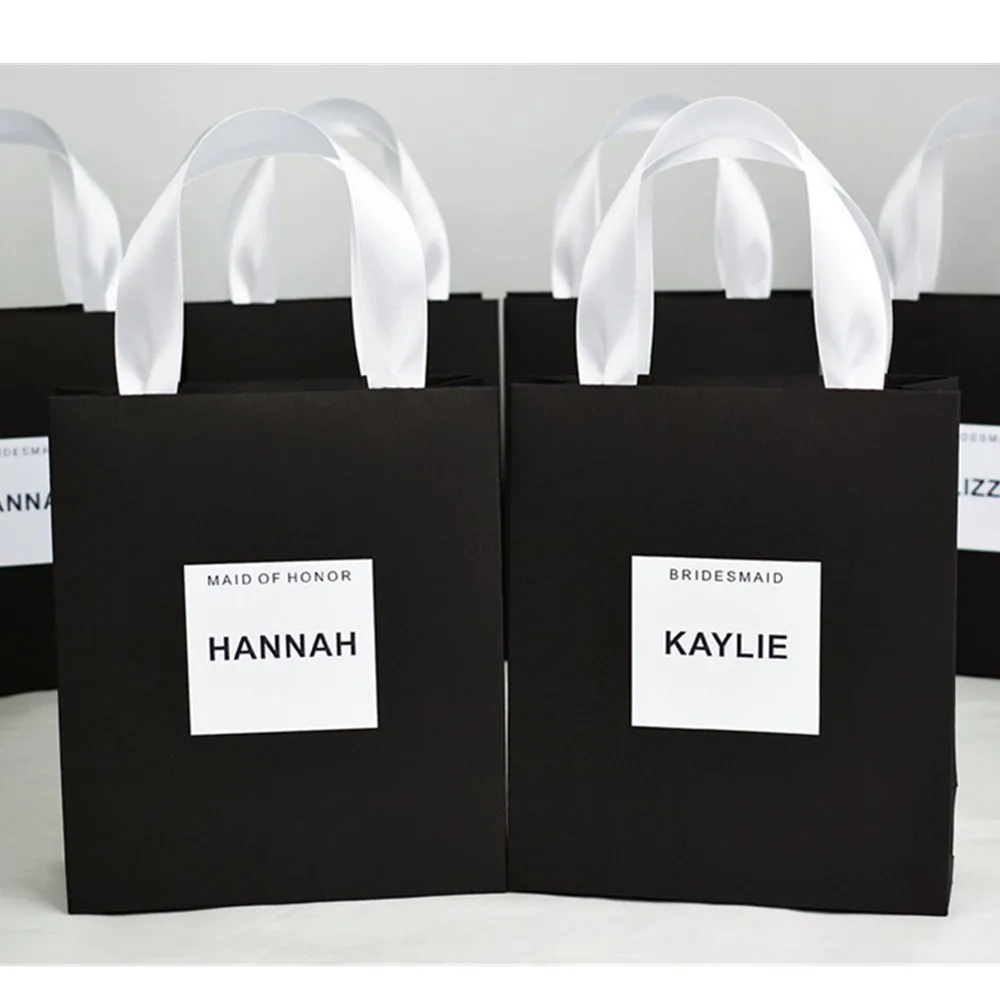 Personalized Elegant gift bags for Bridesmaids with custom name  Bride favors for Bridal shower, Hen party or weekend gift bag