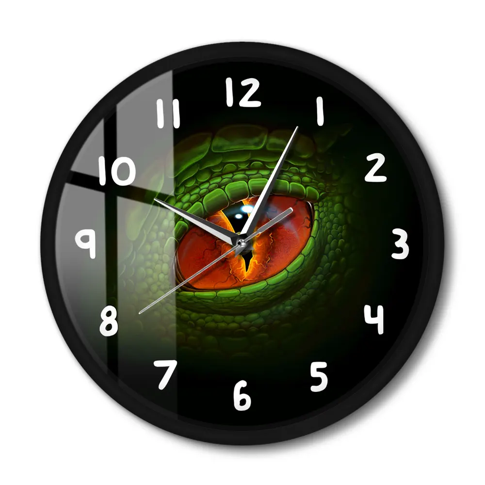 Fantasy Gothic Style Sound Activated Light Emitting Wall Clock Green Dino Dragon Eye Night Lamp Dinosaur Eyeball Silent Watch