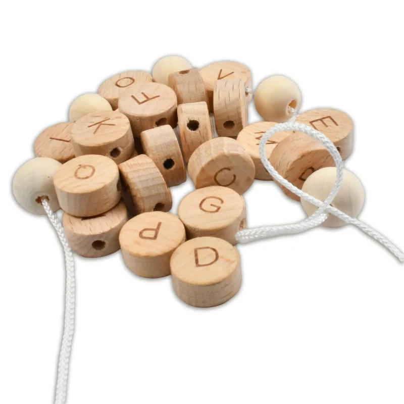 10/20/30/40pcs 15mm Natural Wood Beads Round Letter Number Alphabet Beads For Jewellery Making Diy Bracelet Necklace Accessories