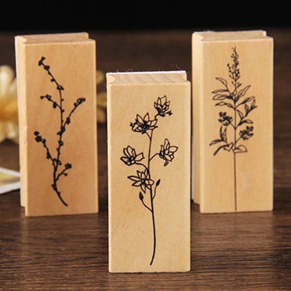 Wooden Stamps Vintage Grass Plants Wood Rubber for Stationery Scrapbooking Standard Stamp DIY Album Tools