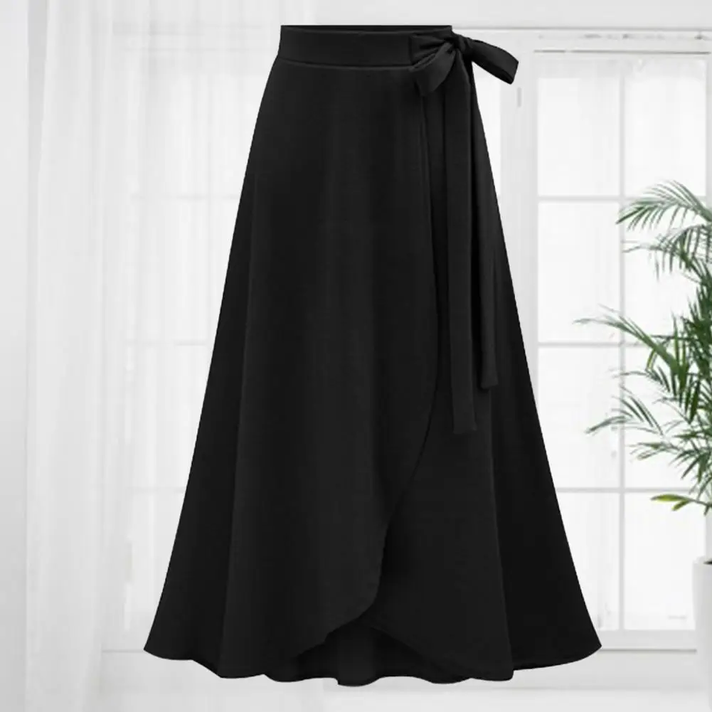 Elegant Office Lady Skirt Bandage Solid Color High Waist Slit Large Hem Long Skirt for Date