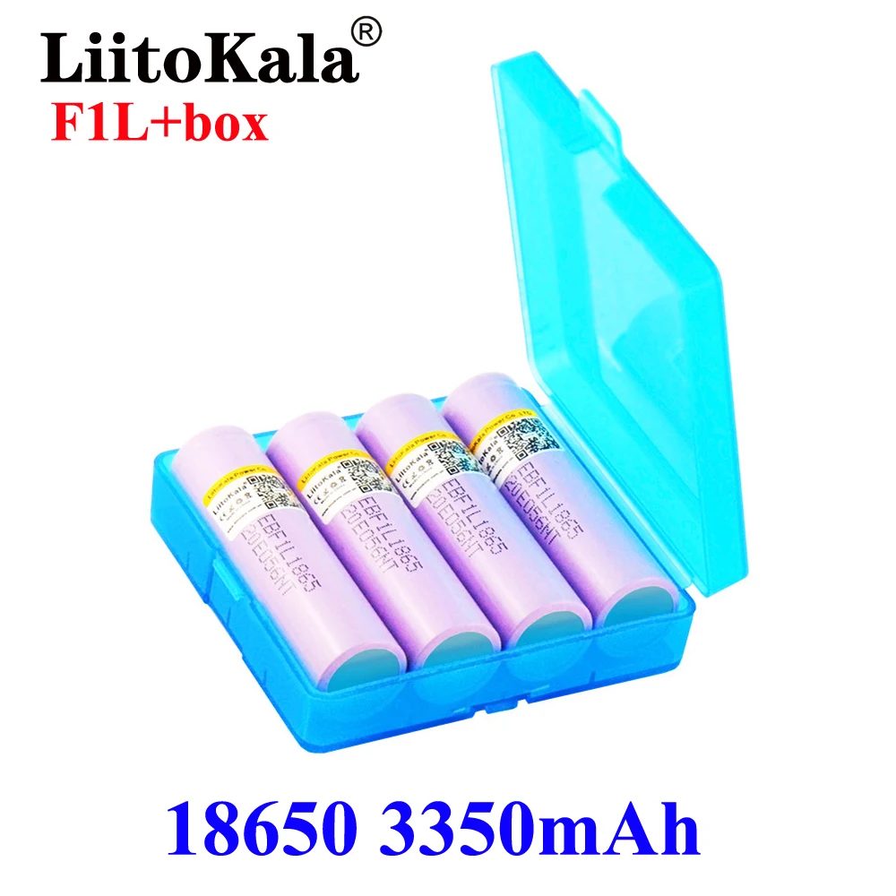 LiitoKala 100% New Original F1L 3.7v 3400mah 18650 3350mAh Lithium Rechargeable Battery Flashlight batteries box