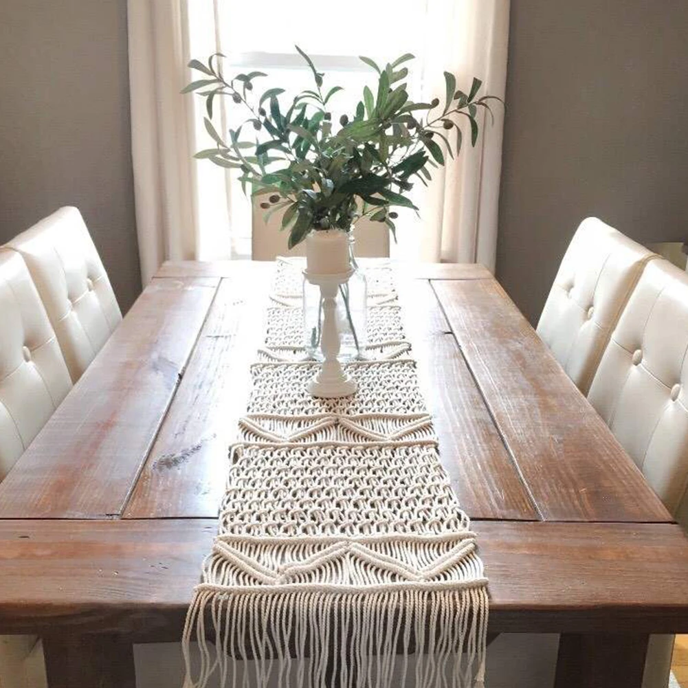 Macrame Table Runner With Tassels Bohemian Woven Table Runner Wedding Decoration Hand-woven Table Runner Home Decor Tablecloth