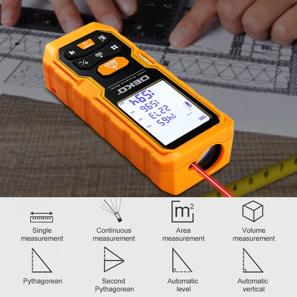 Deko handheld laser medidor de distância mini laser rangefinder laser faixa de fita diastímetro medida 40m 60m 80m 100m