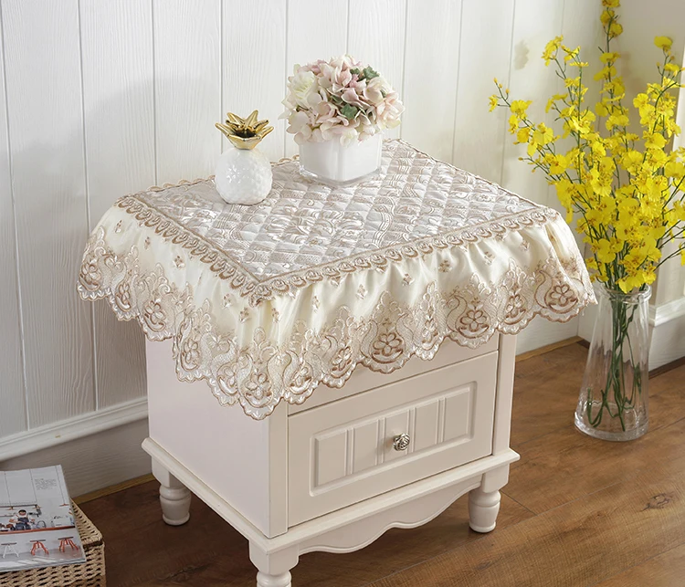 Tablecloth Luxury Bedside Table Cloth Cabinet Cover Night Table Dust Cover Sweet Prince Style Jacquard Lace Frill Tablecloth