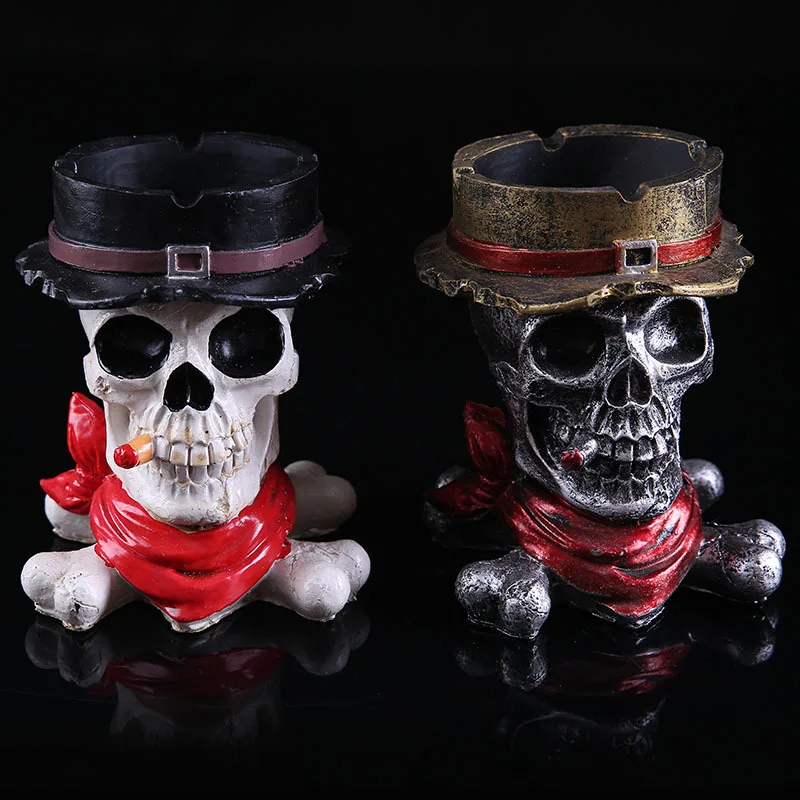 WHYOU Retro Ashtrays Creative Luck Skull Cigarettes Ash Trays Car Decoration Home Business Boyfriend Gift