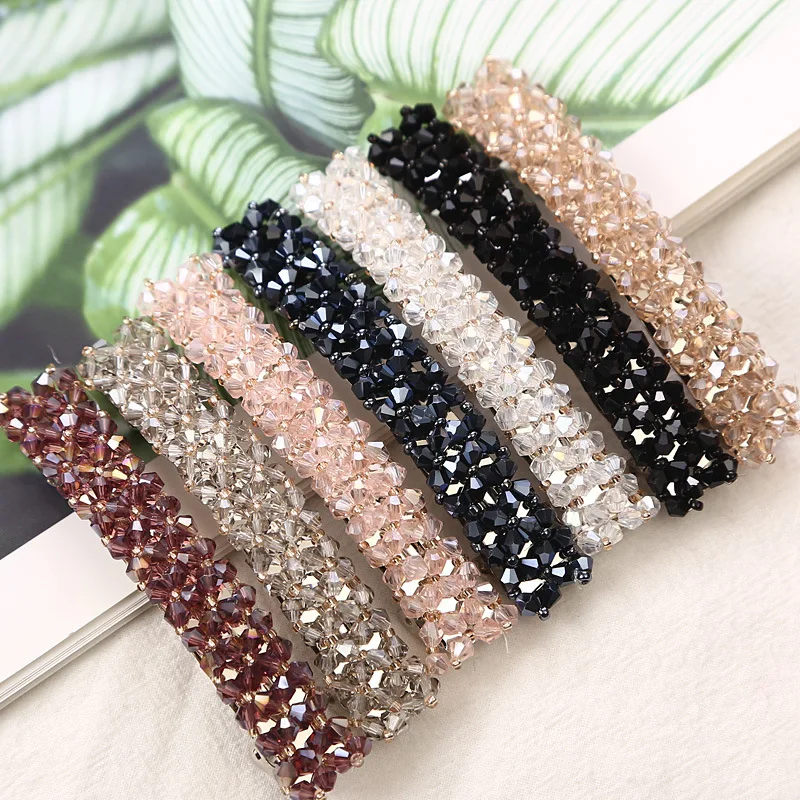 Sweet Color Crystal Spring Hair Clips Pins Handmade Beads Hair Barrettes For Women Girl Fashion Simple Hair Accessories Headwear