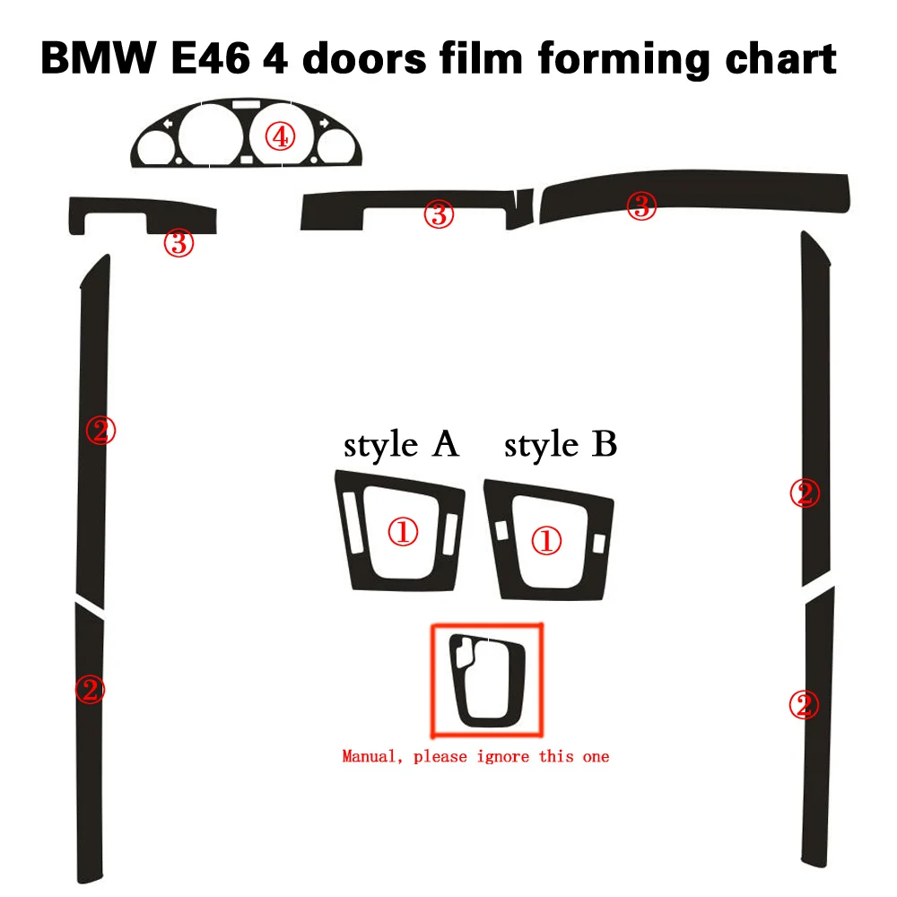 

For BMW 3 Series E46/ 4 Door Interior Central Control Panel Door Handle Carbon Fiber Stickers Decals Car styling Accessorie