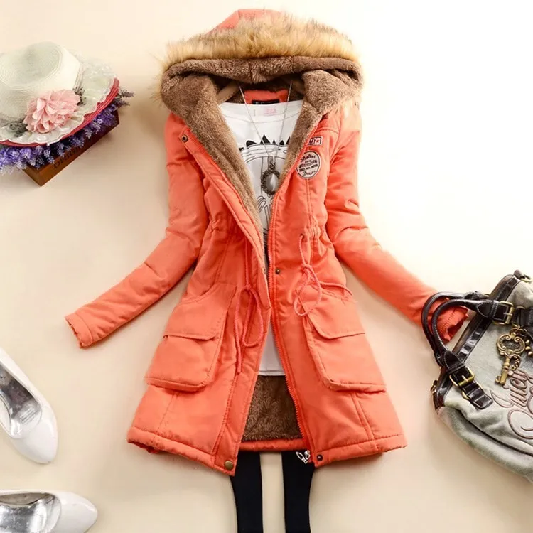 Winter Newest Women Long Parkas Hooded Cotton Ladies Coat Large Fur Collar Jackets for Girls Students Waist Cotton Coats