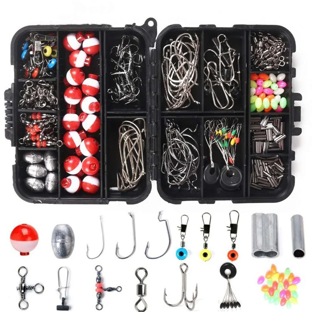 255Pcs/Box Fishing Tackle Kit Including Anti Tangle Sleeves Hook Stop Beads Boilie Bait Screw Rolling Swivel Snaps Accessories