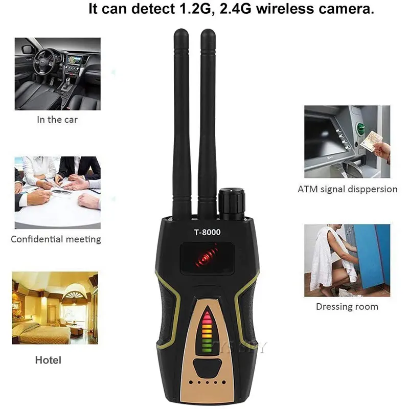 T8000 راديو RF مستكشف إشارة المحمولة مكافحة التجسس كاميرا خفية للكشف عن GSM الصوت علة مكتشف لتحديد المواقع الماسح الضوئي نطاق الكشف الكبير