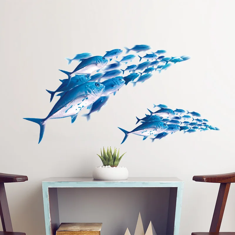 3D Fishes Wall Stickers Kids Children\'s Rooms Living Room Decoration Mural Home Art Decals Transparent Background Stickers