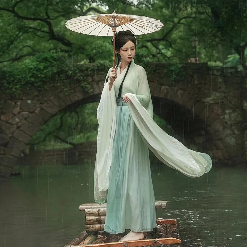 

2021 Fairy Hanfu Dress Ming Embroidered Hanfu Chinese Traditional Dress Women Light Green Hanfu Dresses Festival Clothes SL5504