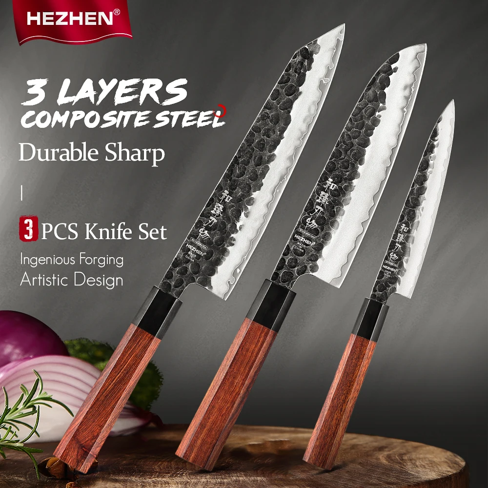 

HEZHEN 1-3PC Knife Set Chef Utility Stainless Steel Sharp Cook Knives Tools Beautiful Gift Box Slice Kitchen Knives