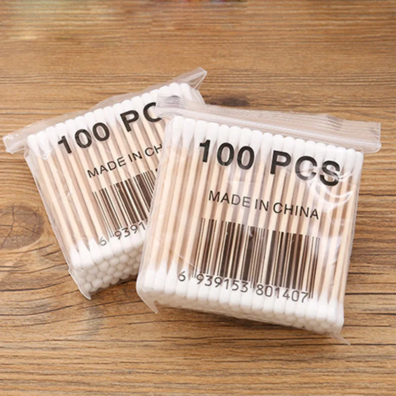 100pcs/pack Cotton Swab Double Head Beauty Makeup Cotton Buds Swab Wood Sticks Ears Cleaning Health Care Eco Friendly