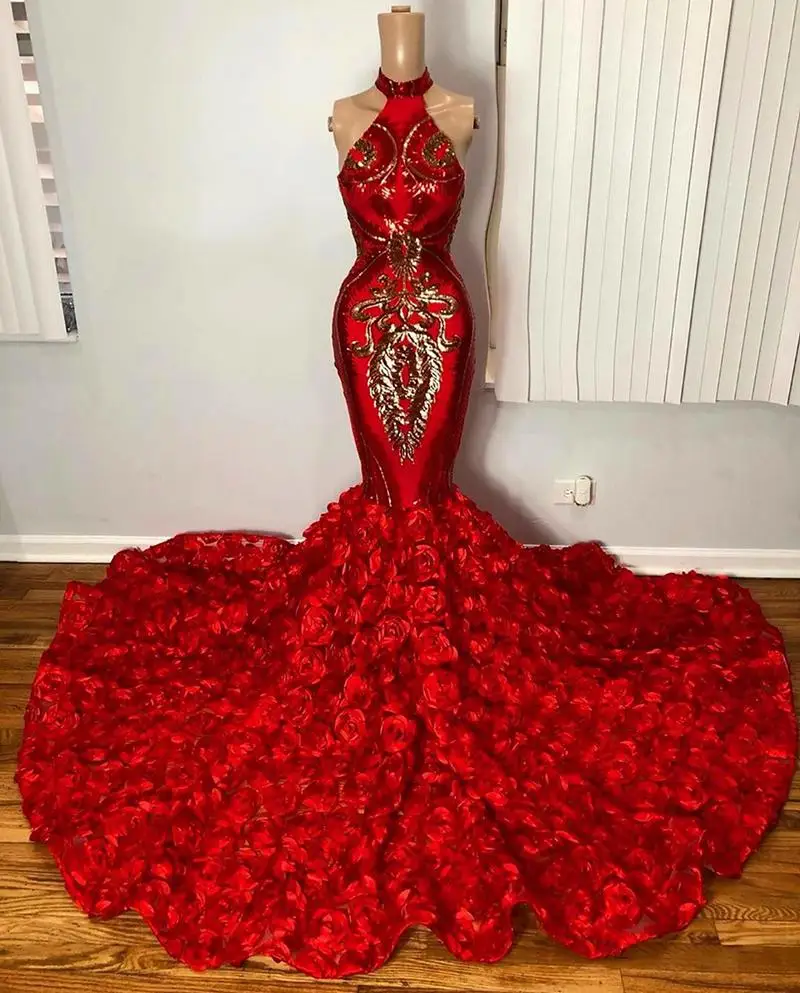 Robe de Rhsirène à sequins dorés pour filles noires, robe de soirée, robe d'anniversaire formelle, robe personnalisée, rouge, kle, grande taille