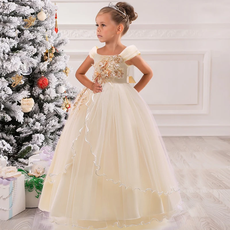 Teenager Girl Flower Bridesmaid Dress Party Kids Dresses For Girls Children Costume Lace Wedding Princess Dress 12 14 Years image 3