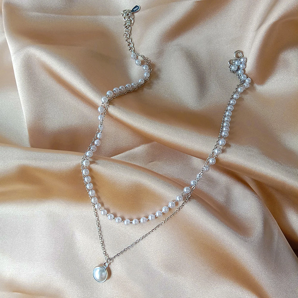 SUMENG 2024 Neue Mode Kpop Perle Choker Halskette Nette Doppel Schicht Kette Anhänger Für Frauen Schmuck Mädchen Geschenk – Detail 8