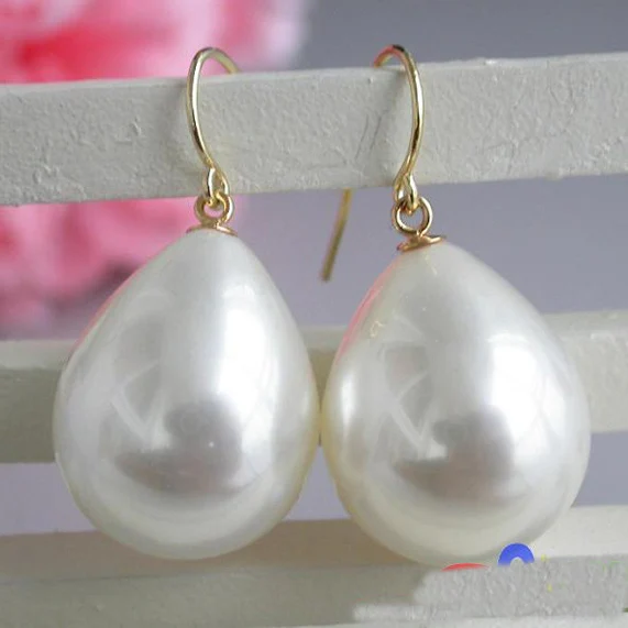 

New Favorite Pearl Gold Dangle Earring 20mm White Drip South Sea Shell Pearl Earring Charming Wedding Birthday Lady Gift