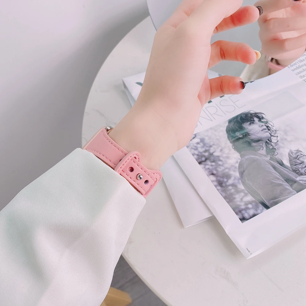 Ремешок Slimmer для Apple Watch Series se7 6 5 4 3 2 1 41/45 мм, спортивный кожаный браслет с пряжкой с язычком для iWatch 38 мм 40 мм 42 мм 44 мм, Correa