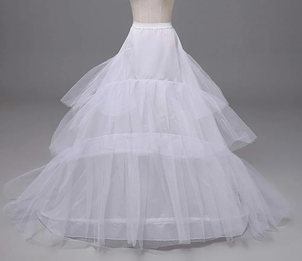 White Black Long Train Petticoat For Tail Wedding Party Dresses Crinoline 3 Hoops Underskirt saiote de noiva