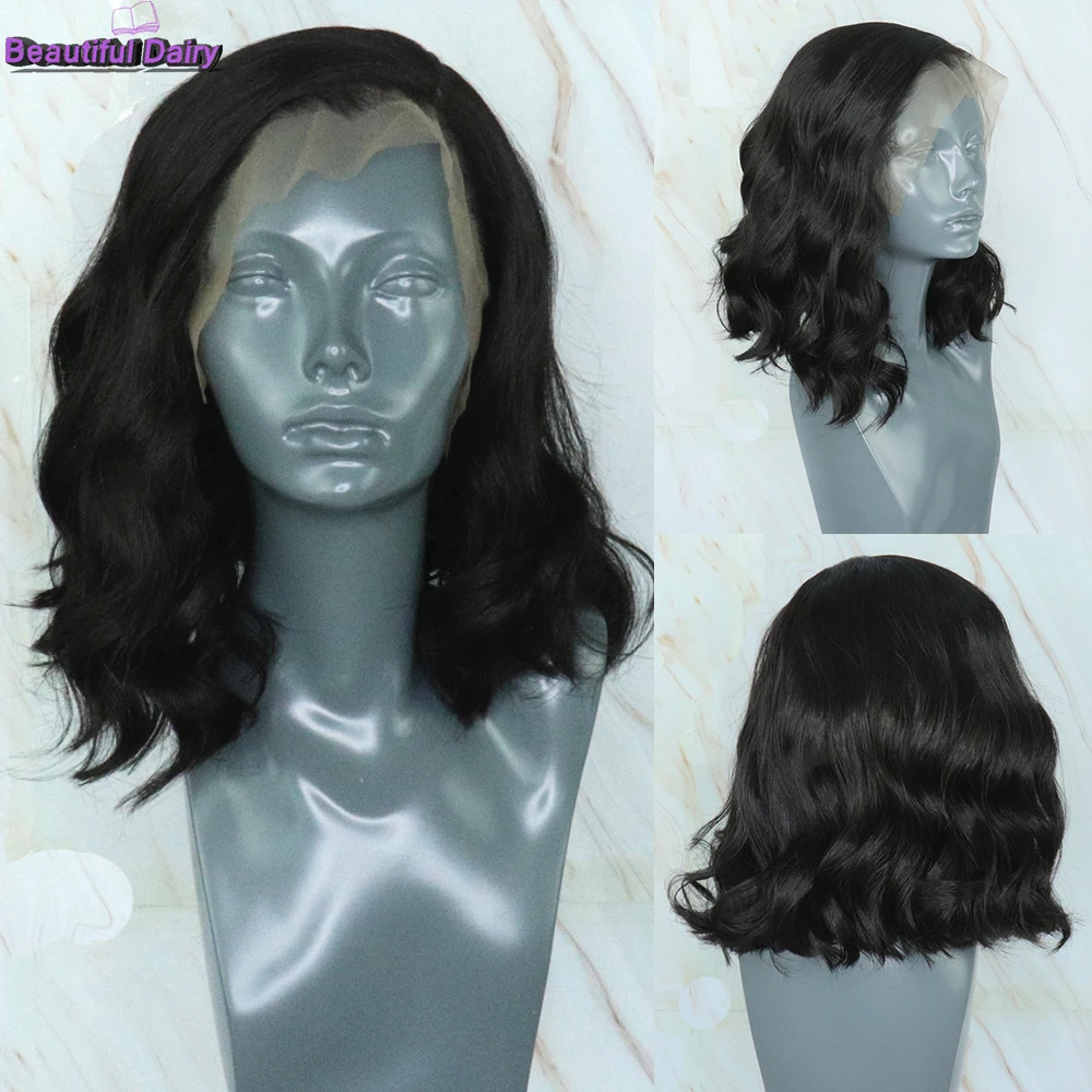 

BeautifulDiary Futura Hair Black Wigs Short Wavy Bob Wig 13x4 Heat Resistant Synthetic Lace Front Wigs For Black Women Side Part