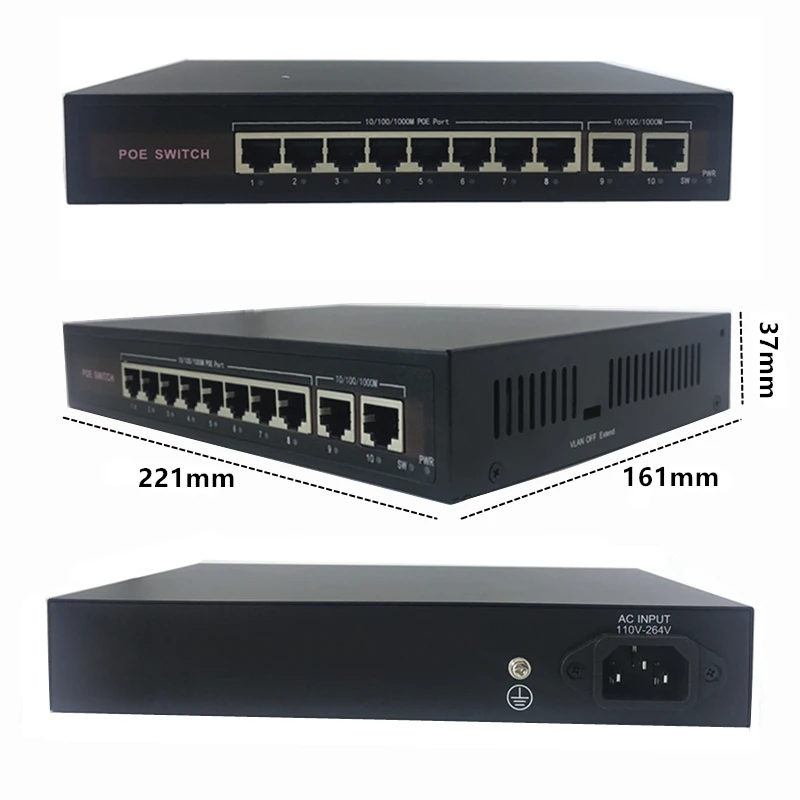 Interruptor Ethernet POE de 48V, con puerto de 5/8 10/100Mbps, IEEE 802,3 af/at adecuado para cámara IP/AP inalámbrico/sistema de cámara CCTV