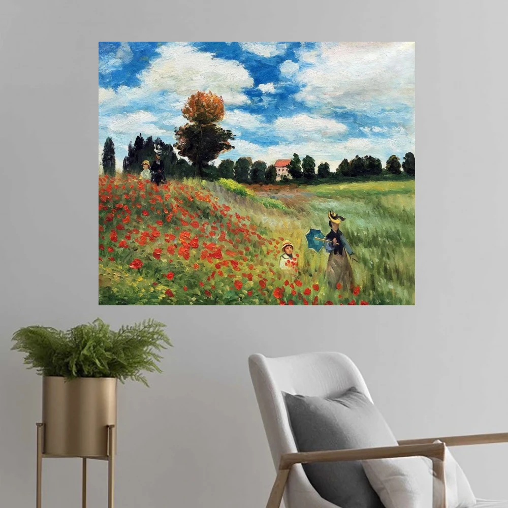 Landscape Oil on Canvas Wall Art Pictures Oil Painting Poppy Field in Argenteuil by Claude Monet Handpainted Impressionism