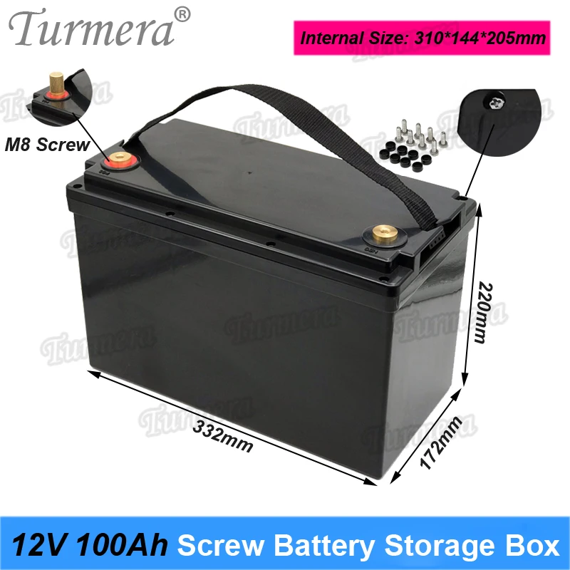 Turmera 12V 100Ah กล่องเก็บแบตเตอรี่พร้อม LCD สําหรับ 3.2V Lifepo4 แบตเตอรี่ระบบแผงพลังงานแสงอาทิตย์และแหล่งจ่ายไฟอย่างต่อเนื่องใช้