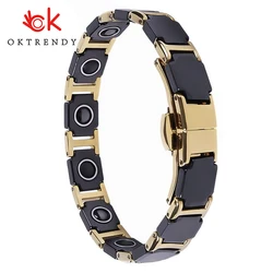 OKtrendy Ceramic Bracelets Female Germanium Black Steel Magnetic Bangle Benefits Health Bio Energy Bracelet for Arthritis