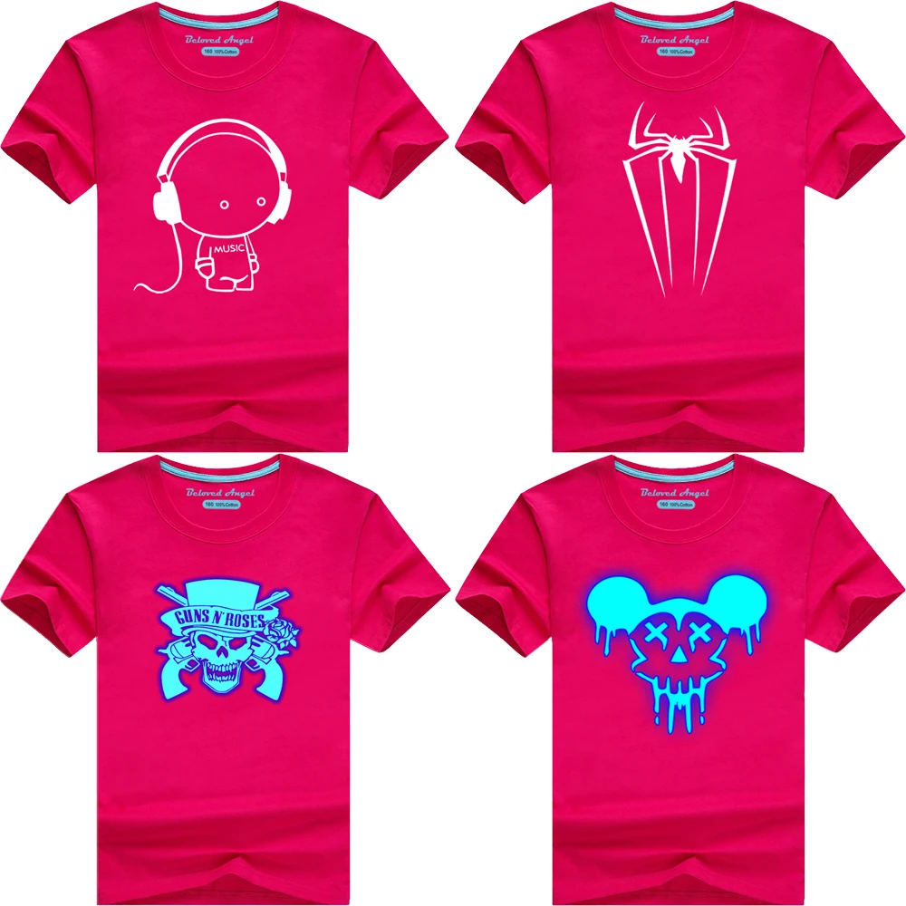 

Kids Luminous Tshirt For Bosy Girls Cartoon T-shirts Children Toddler Clothes Cotton Tops Short Sleeve Tees Hip Hop Punk Rock