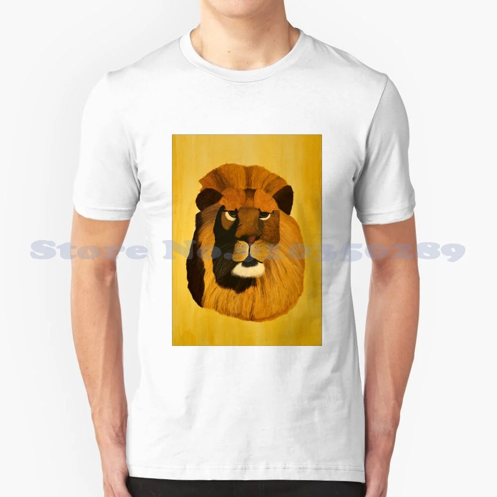 Lion Painting 100% Cotton T-Shirt Lion Head Yellow Brown Kopf Gelb Braun King Koenig Tierwelt African Afrikanisch Typisch