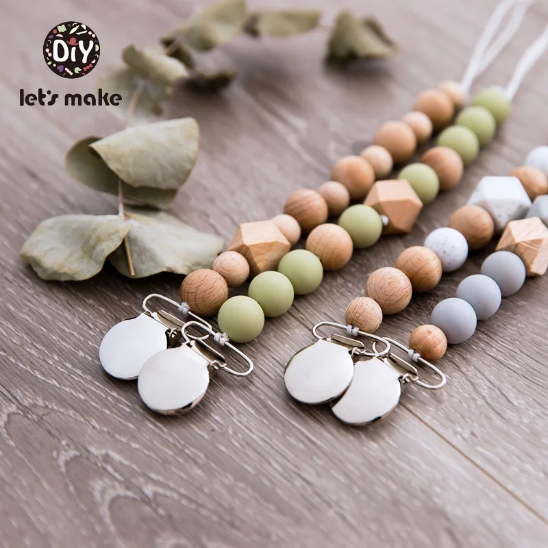 

Let's Make Silicone Beads Wood Metal Nipple Clip PVC Free 1PC Bracelet For Nipples Personalized Pacifier Chain Wooden Teether