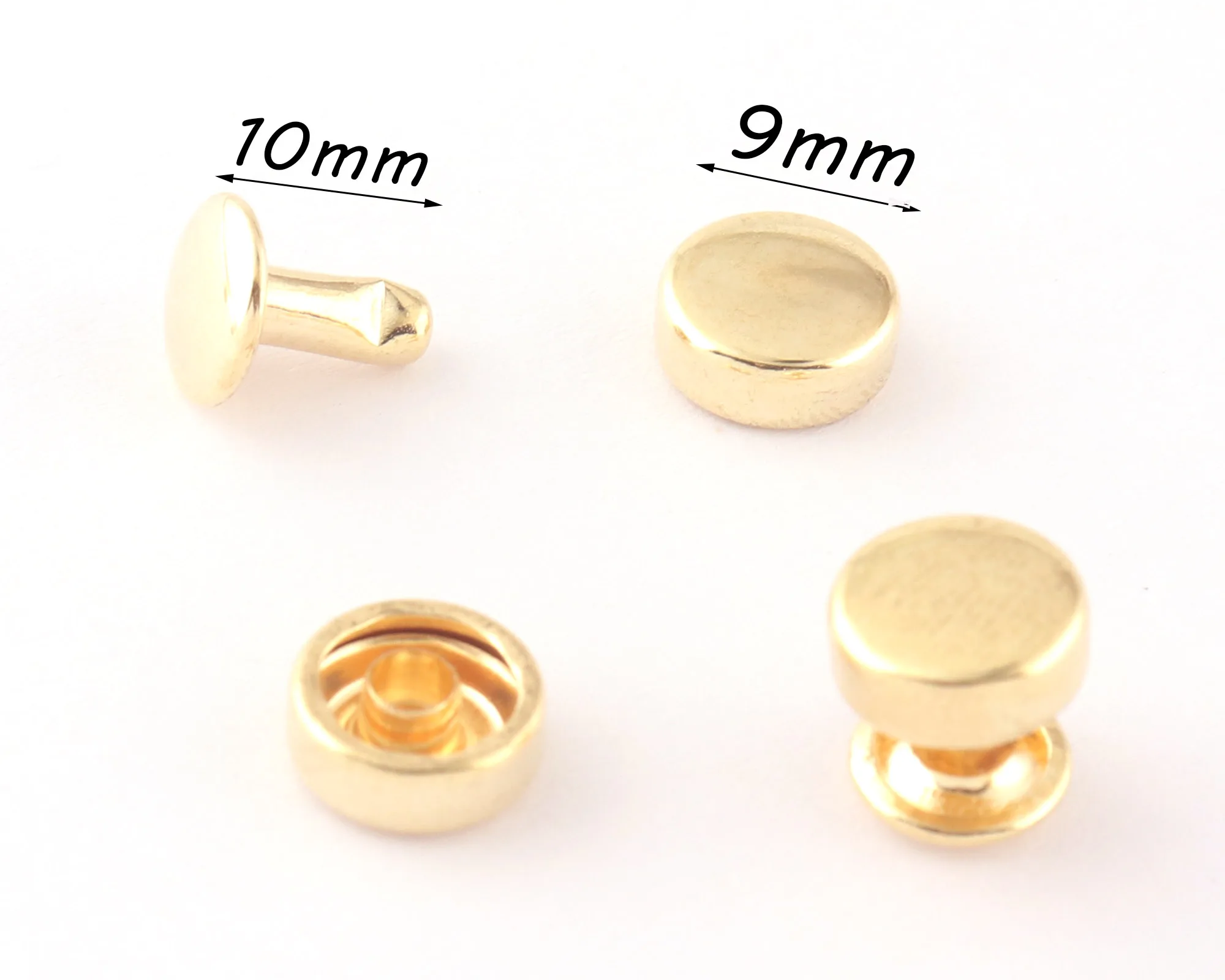 9mm Gold Double Cap Rivets Metal Button Round Rivet Antique Rivet Studs for Purse Bags Handbags Shoes Belts Leather Craft