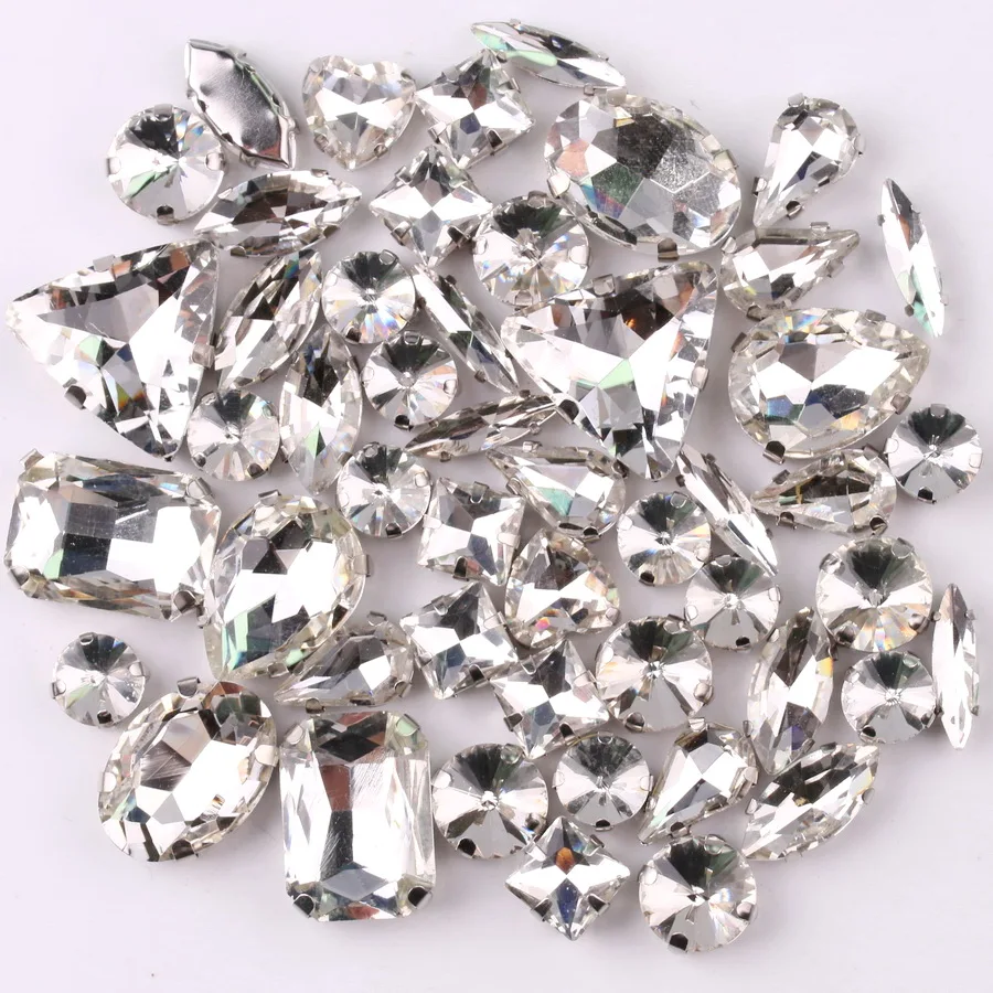 Silberne Krallenfassung 50 Stück/Beutel Verschiedene Formen Klare Glaskristalle zum Aufnähen für Hochzeitskleider, Schuhe, Taschen, DIY-Verzierung – Detail 2
