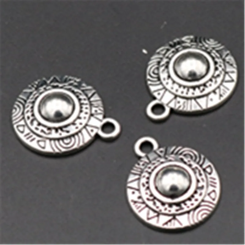 10pcs Silver Color Macedonia Round Shield Alloy Pendants  DIY Charm Necklace Earrings Jewelry Carfts Making 20*18mm A641