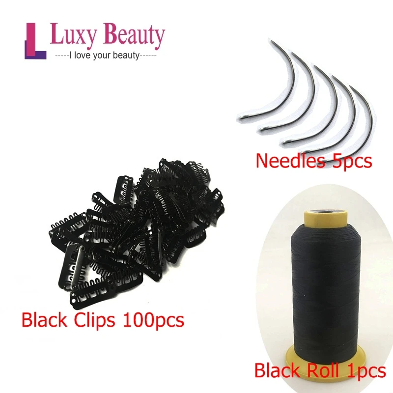 3.2cm Hair Wig Clips 100pcs + Weaving Thread 1Roll+ Weft Needle C Style 5pcs For Hair Extension Wig DIY Salon Making