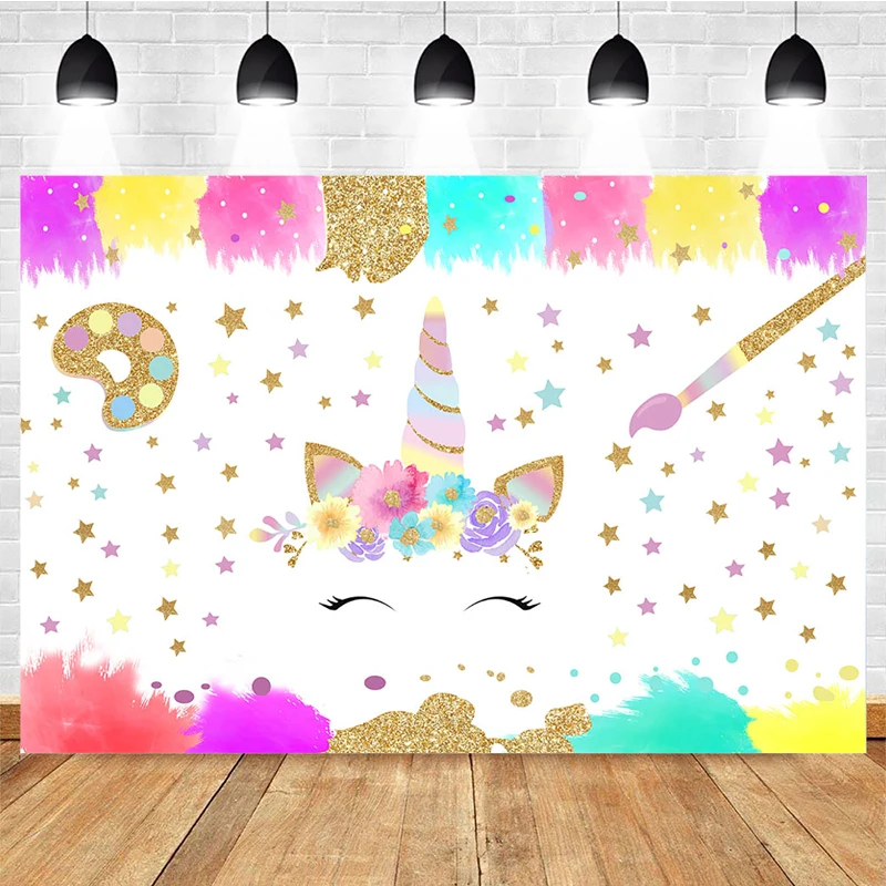 Arrière-plan licorne pour photographie, décor de fond de fleur à paillettes, petite étoile pour Studio Photo, décor de fête d'anniversaire pour enfants